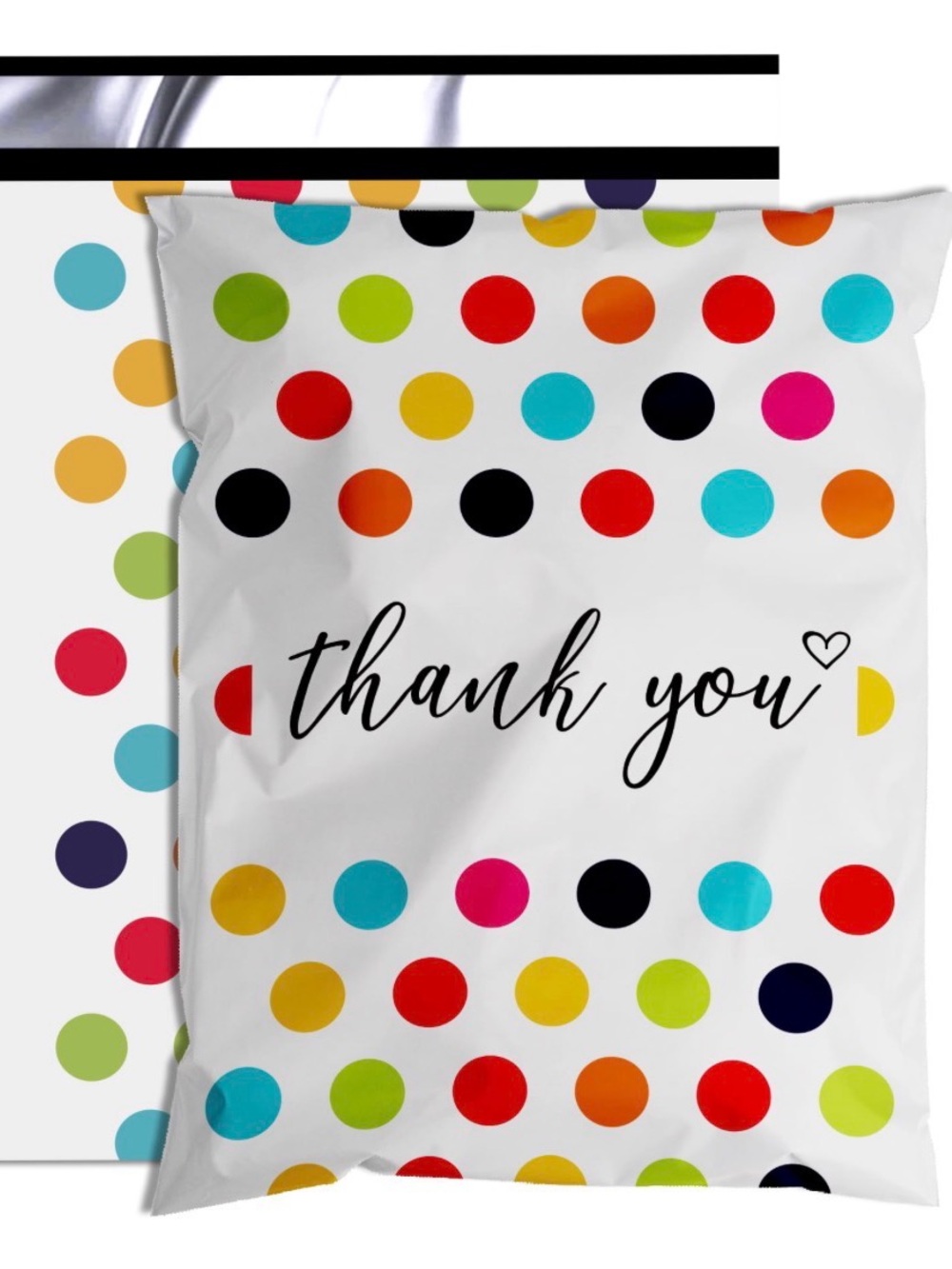 25 Polka Dot "thank you" 10x13 poly Mailers  - Colorful Dots
